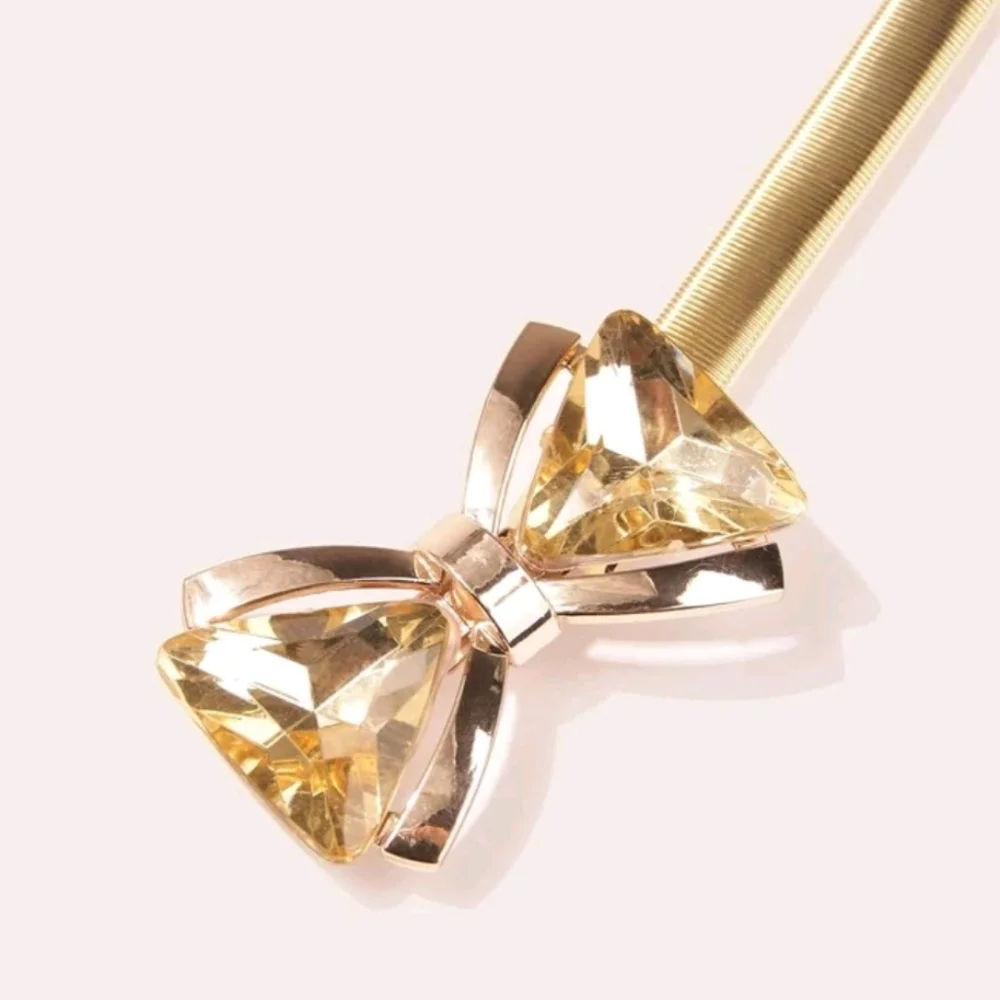 Metallic stretch Gold belt bow buckle waist cinch elegant evening dress - Picture 4 of 10